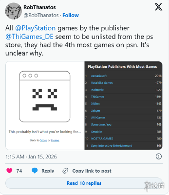 PS商店“第四大”发行商突遭清空!近1200款游戏消失(图2) 游侠网2